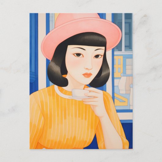 女性のカフェ ポストカード (正面)