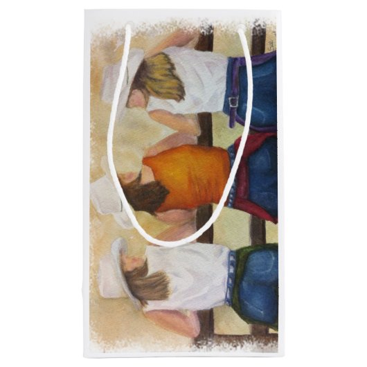 女性のカーボーイおもしろい スモールペーパーバッグ (裏面)