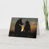 女性のカーボーイおよび馬のハッピーバースデーカード カード (正面)