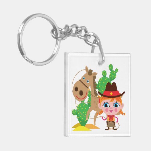 女性のカーボーイおよび馬 キーホルダー (正面左)