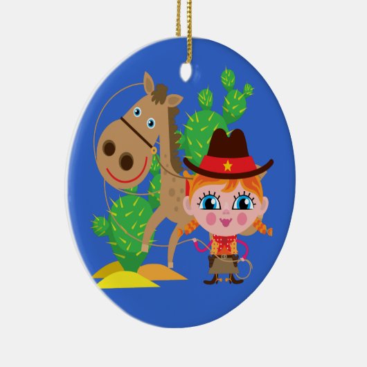 女性のカーボーイおよび馬 セラミックオーナメント (右)