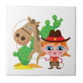 女性のカーボーイおよび馬 タイル (正面)