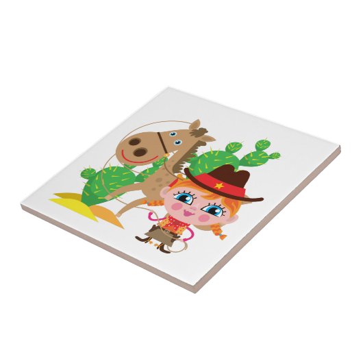 女性のカーボーイおよび馬 タイル (側面)