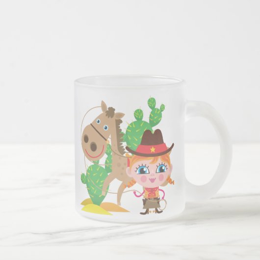 女性のカーボーイおよび馬 フロストグラスマグカップ (右)