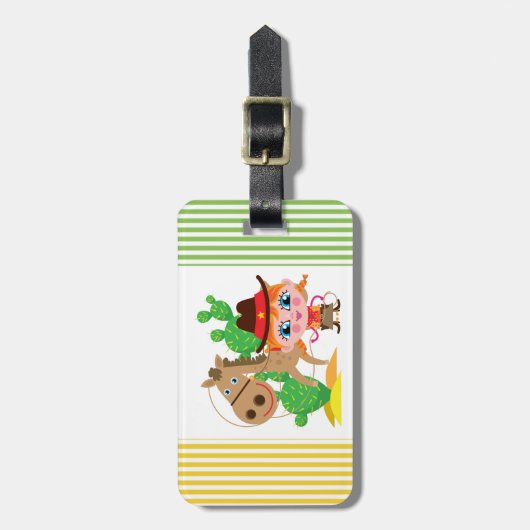 女性のカーボーイおよび馬 ラゲッジタグ (正面縦)