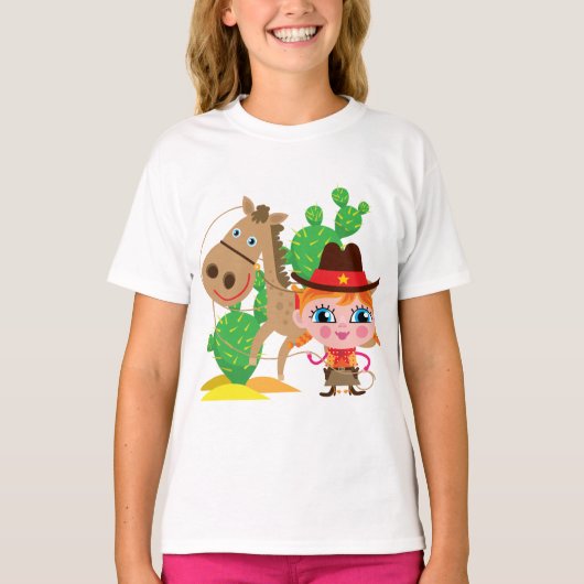 女性のカーボーイおよび馬 Tシャツ (正面)