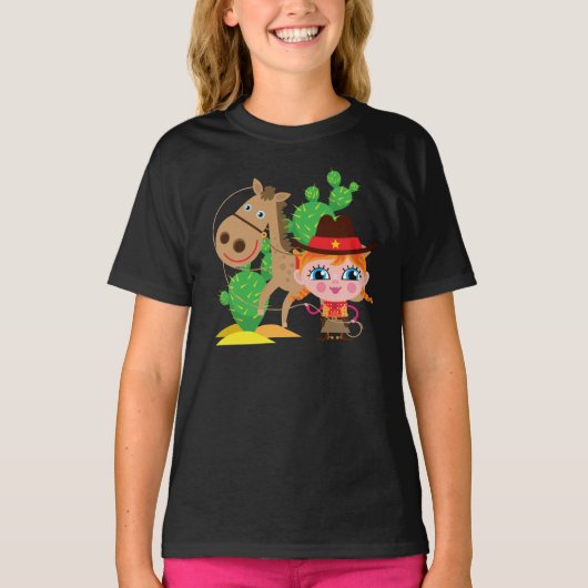 女性のカーボーイおよび馬 Tシャツ (正面)