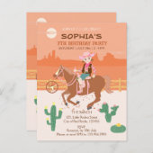 女性のカーボーイかわいらしと馬の誕生日パーティー インビテーションポストカード (正面/裏面)