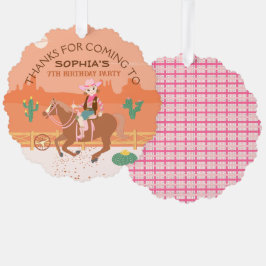 女性のカーボーイかわいらしと馬の誕生日パーティー オーナメントカード