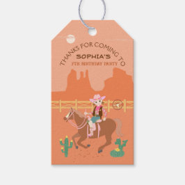 女性のカーボーイかわいらしと馬の誕生日パーティー ギフトタグ