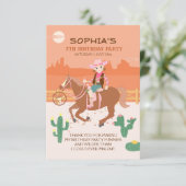 女性のカーボーイかわいらしと馬の誕生日パーティー サンキューカード (スタンド正面)