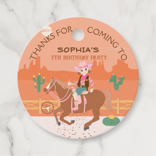 女性のカーボーイかわいらしと馬の誕生日パーティー フェイバータグ (正面)