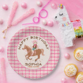 女性のカーボーイかわいらしと馬の誕生日パーティー ペーパープレート (パーティー)