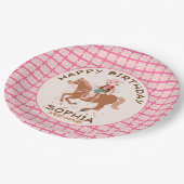 女性のカーボーイかわいらしと馬の誕生日パーティー ペーパープレート (アングル)
