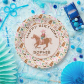 女性のカーボーイかわいらしと馬の誕生日パーティー ペーパープレート (パーティー)