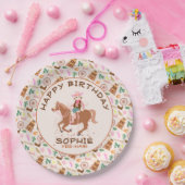女性のカーボーイかわいらしと馬の誕生日パーティー ペーパープレート (パーティー)