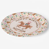 女性のカーボーイかわいらしと馬の誕生日パーティー ペーパープレート (アングル)