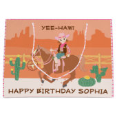 女性のカーボーイかわいらしと馬の誕生日パーティー ラージペーパーバッグ (正面)