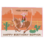 女性のカーボーイかわいらしと馬の誕生日パーティー ラージペーパーバッグ (裏面)