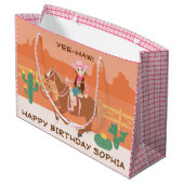 女性のカーボーイかわいらしと馬の誕生日パーティー ラージペーパーバッグ (裏面アングル)