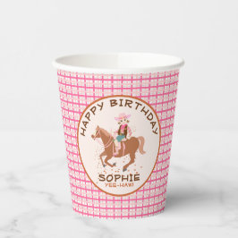 女性のカーボーイかわいらしと馬の誕生日パーティー 紙コップ