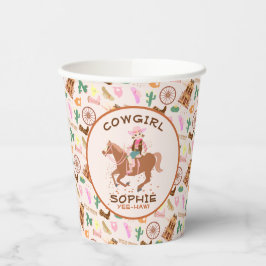 女性のカーボーイかわいらしと馬の誕生日パーティー 紙コップ