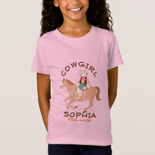 女性のカーボーイかわいらしと馬の誕生日パーティー Tシャツ (正面)