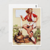 女性のカーボーイがライドピンを上げる ポストカード (正面/裏面)