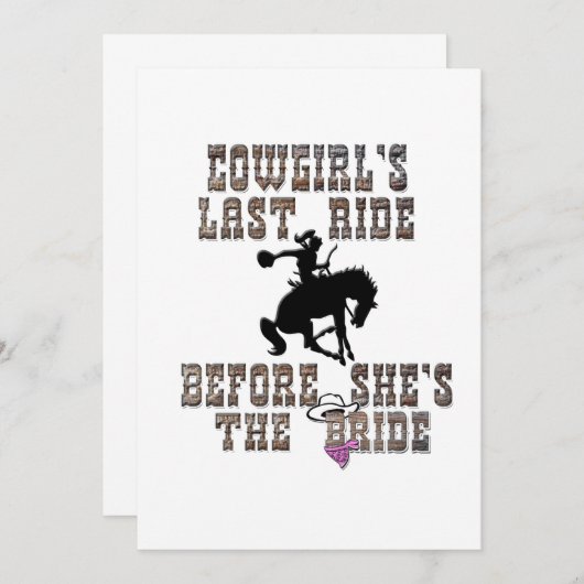 女性のカーボーイが花嫁になる前に最後に乗ること 招待状 (正面/裏面)