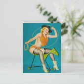 女性のカーボーイが馬のピンアップ ポストカード (スタンド正面)