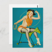 女性のカーボーイが馬のピンアップ ポストカード (正面/裏面)