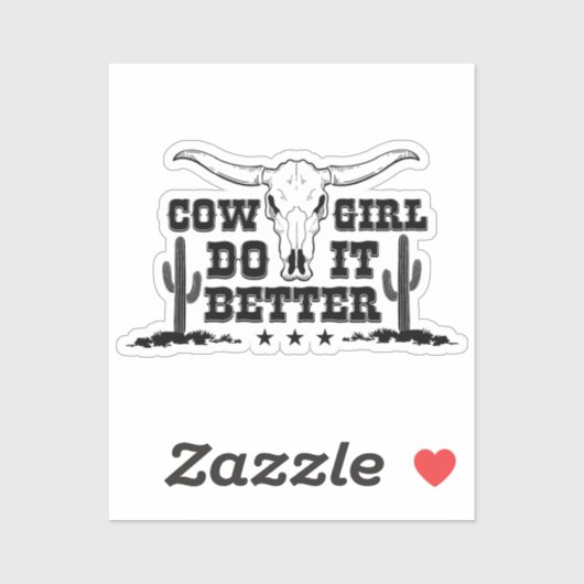 女性のカーボーイそれを行う長い角の芸術と牛のスカル シール (シート)