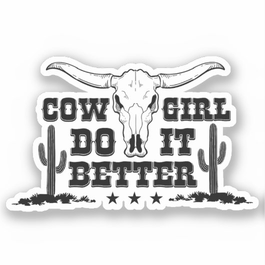 女性のカーボーイそれを行う長い角の芸術と牛のスカル シール (正面)