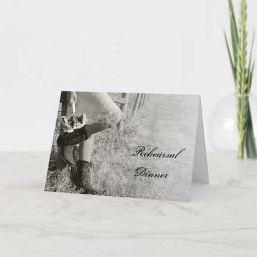 女性のカーボーイとひまわり結婚のリハーサルディナー 招待状 (正面)