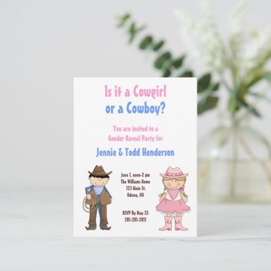 女性のカーボーイとカウボーイのジェンダーリビールパーティの招待状 招待状 (スタンド正面)