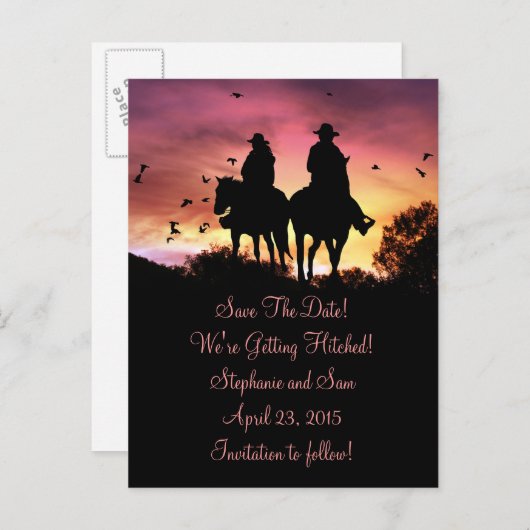 女性のカーボーイとカウボーイライディング日付はがきを保存 案内ポストカード (正面/裏面)