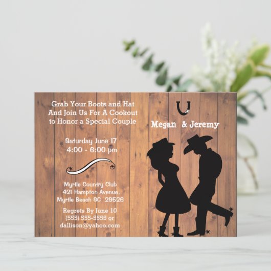女性のカーボーイとカウボークックアウト/BBQ招待状 招待状 (スタンド正面)