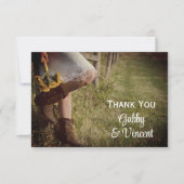 女性のカーボーイとサンフラワーズウェスタンサンキューノート サンキューカード (正面)