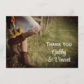 女性のカーボーイとサンフラワーズウェスタンサンキューノート サンキューカード (正面)