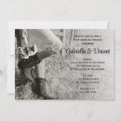 女性のカーボーイとサンフラワーズカントリー結婚ポストズブランチ 招待状 (正面)