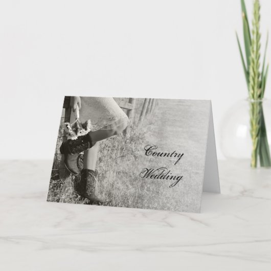 女性のカーボーイとヒマワリの結婚式の日付を保存BW 案内状 (正面)