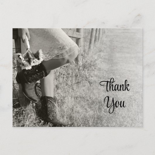 女性のカーボーイとヒマワリ国結婚式 ポストカード (正面)