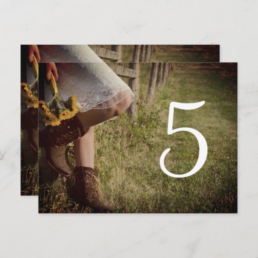 女性のカーボーイとヒマワリ結婚ウェスタンのテーブル番号 ポストカード (正面/裏面)