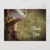 女性のカーボーイとヒマワリ結婚スウェスタン ポストカード (正面)