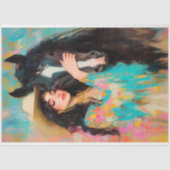 女性のカーボーイとブラックスタリオンデクページ 薄葉紙 (正面)