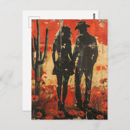 女性のカーボーイと砂漠のカウボーイ ポストカード (正面/裏面)