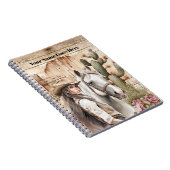 女性のカーボーイと馬の水色サボテンフローラ ノートブック (右側)