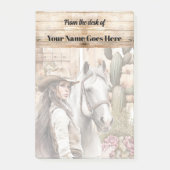 女性のカーボーイと馬の水色サボテンフローラ ポストイット (正面)