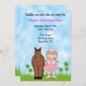 女性のカーボーイと馬誕生日招待状 招待状 (正面/裏面)