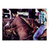 女性のカーボーイと馬 (正面横)